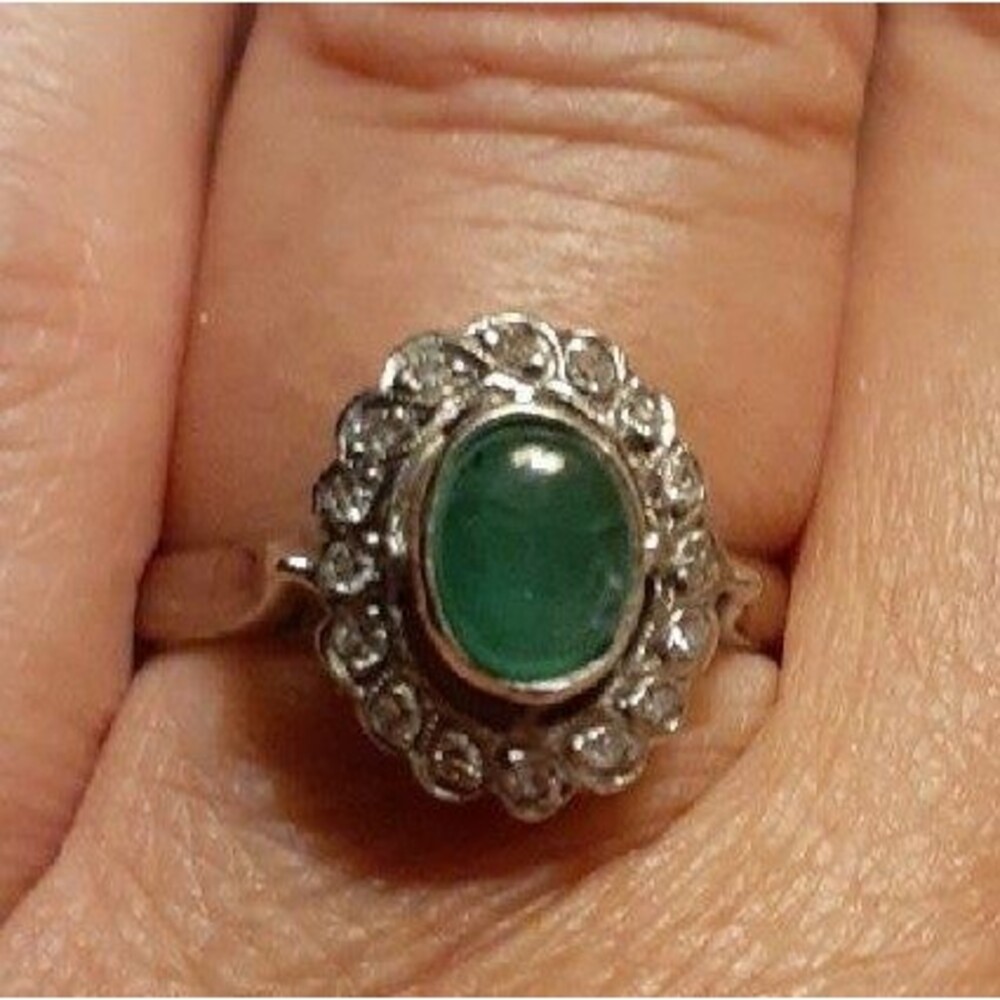 solid palladium green emerald ring 8.5 antique vintage jewelry diamond